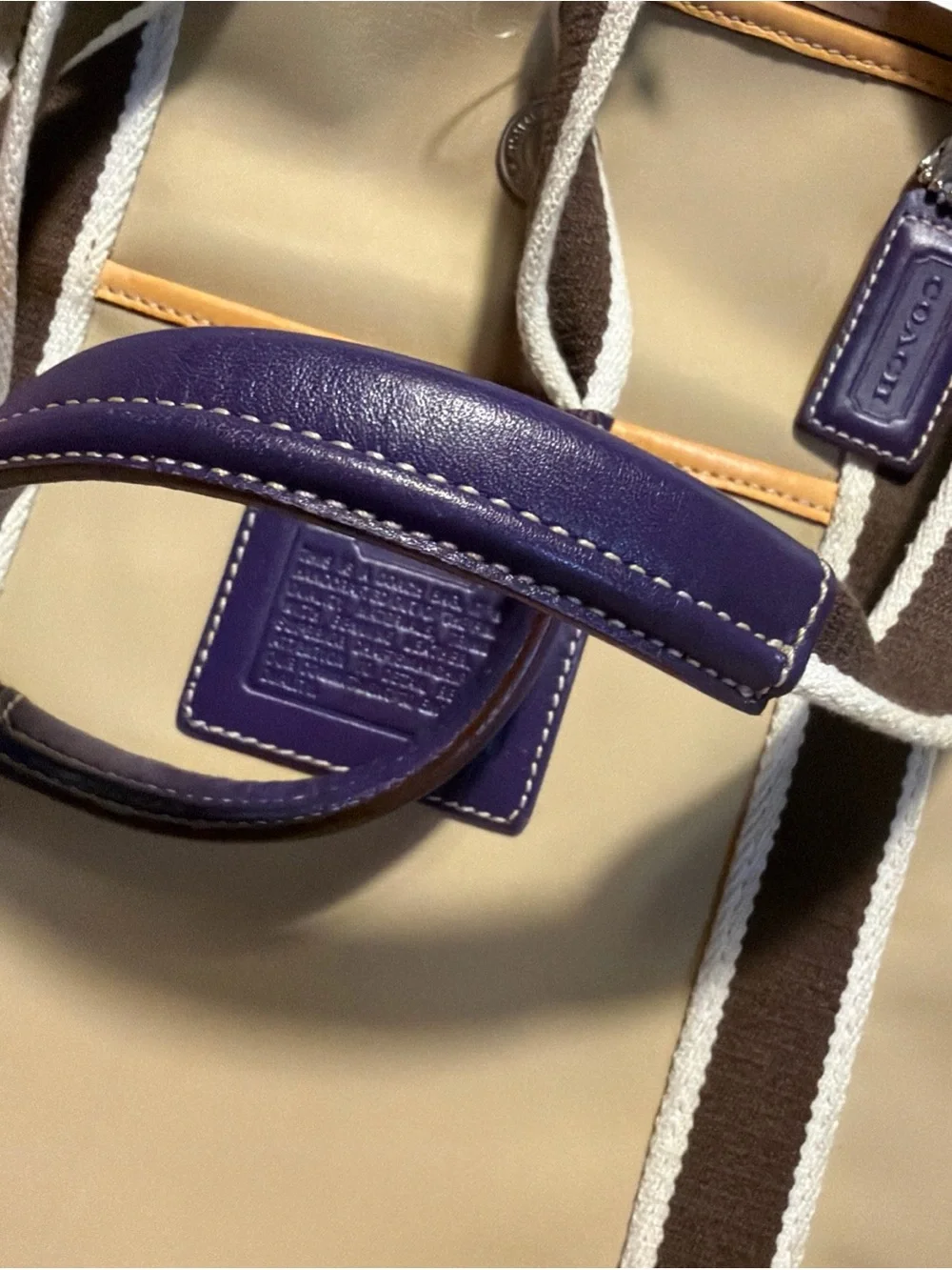 Coach Hampton Tan Nylon & Leather Weekender Purple/Brown Handles Large Tote
